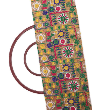 golden raw silk embroidery fabric